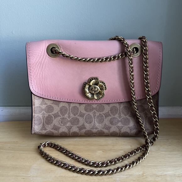COACH Parker 30585 Pink C Logo Canvas+Leather. Shoulder+crossbody Bag purse - Picture 1 of 16